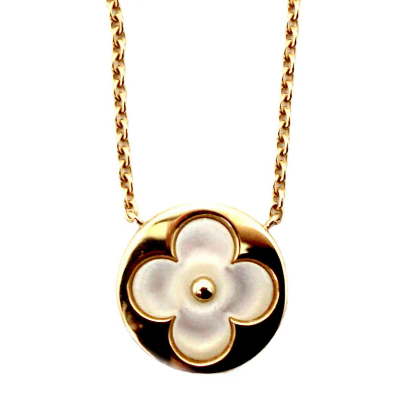 Louis Vuitton Pink Gold and White Mother-Of-Pearl Color Blossom Sun Pendant Necklace-4