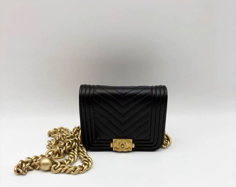 Chanel Leboy 黑金荔枝牛皮 芯片款零錢包 全新 配件盒子塵袋購證-0