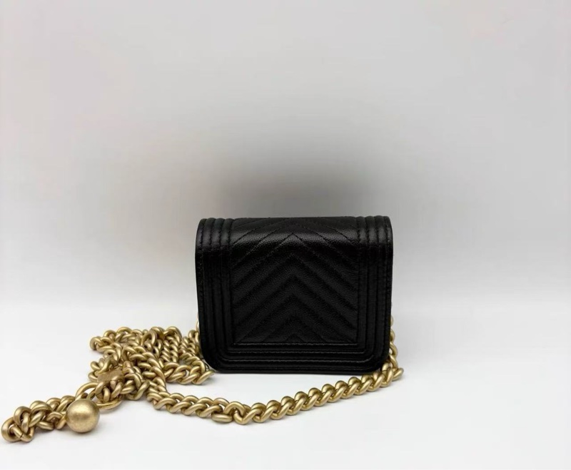 Chanel Leboy 黑金荔枝牛皮 芯片款零錢包 全新 配件盒子塵袋購證-1