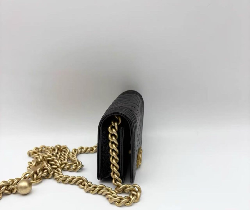 Chanel Leboy 黑金荔枝牛皮 芯片款零錢包 全新 配件盒子塵袋購證-2