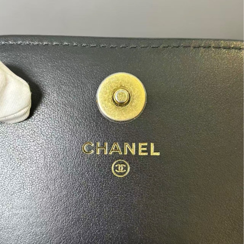 Chanel Leboy 黑金荔枝牛皮 芯片款零錢包 全新 配件盒子塵袋購證-8