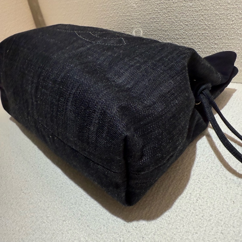 CHANEL 香奈兒深藍色牛仔銀鏈兩用束口肩背包-6