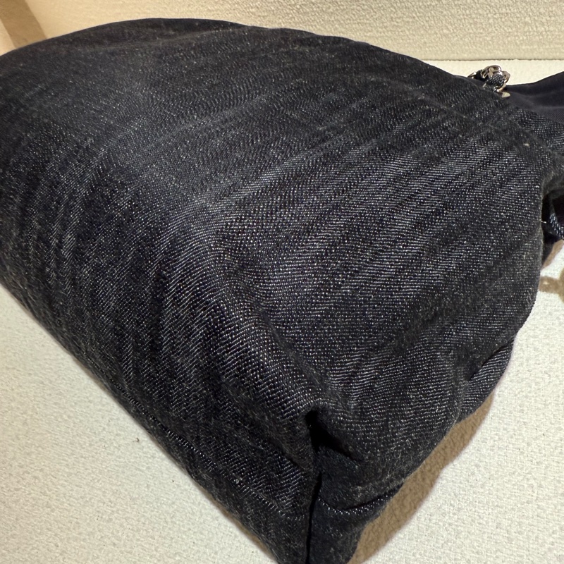 CHANEL 香奈兒深藍色牛仔銀鏈兩用束口肩背包-8