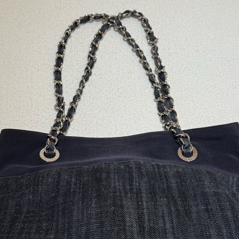 CHANEL 香奈兒深藍色牛仔銀鏈兩用束口肩背包-9