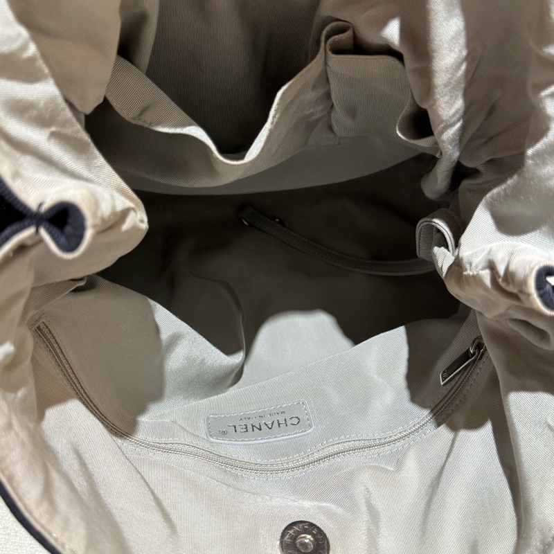 CHANEL 香奈兒深藍色牛仔銀鏈兩用束口肩背包-13