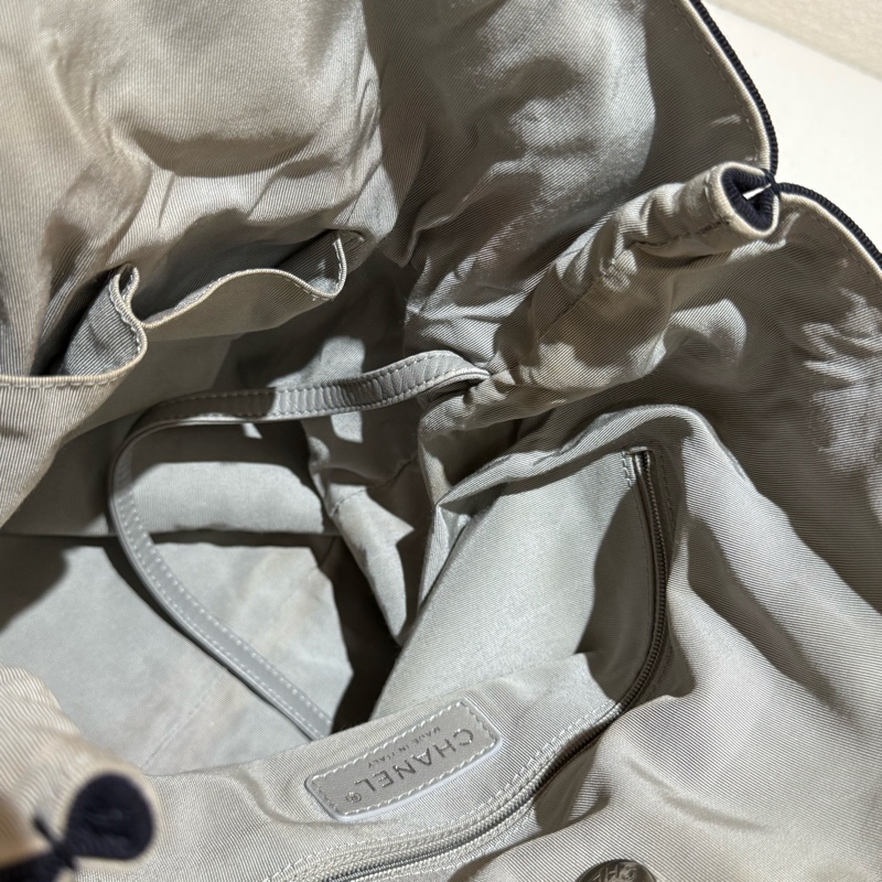 CHANEL 香奈兒深藍色牛仔銀鏈兩用束口肩背包-16