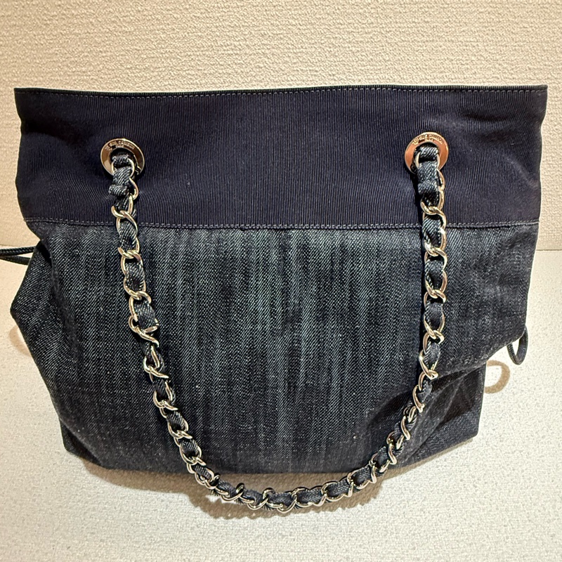 CHANEL 香奈兒深藍色牛仔銀鏈兩用束口肩背包-20