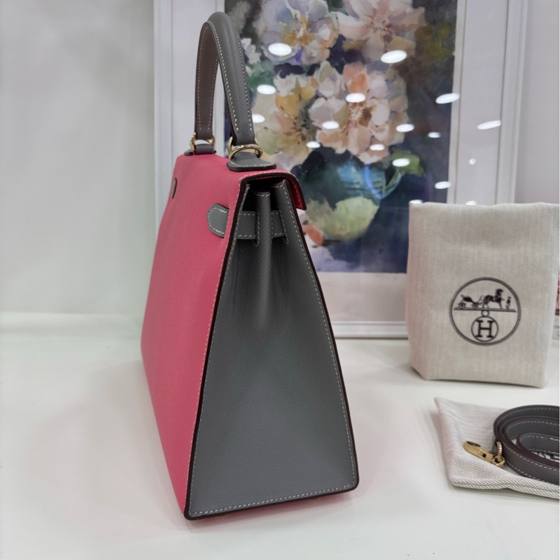 Hermes kelly28 唇膏粉拼瀝青灰 epsom 皮 馬蹄印 C刻 有購證-2