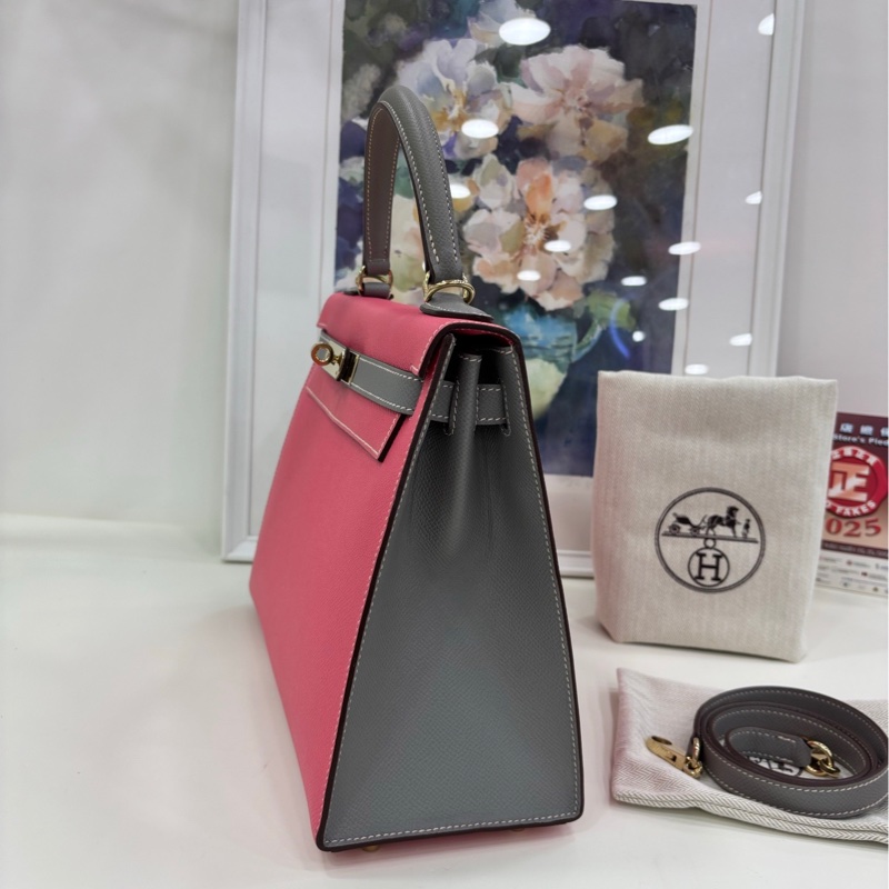 Hermes kelly28 唇膏粉拼瀝青灰 epsom 皮 馬蹄印 C刻 有購證-3