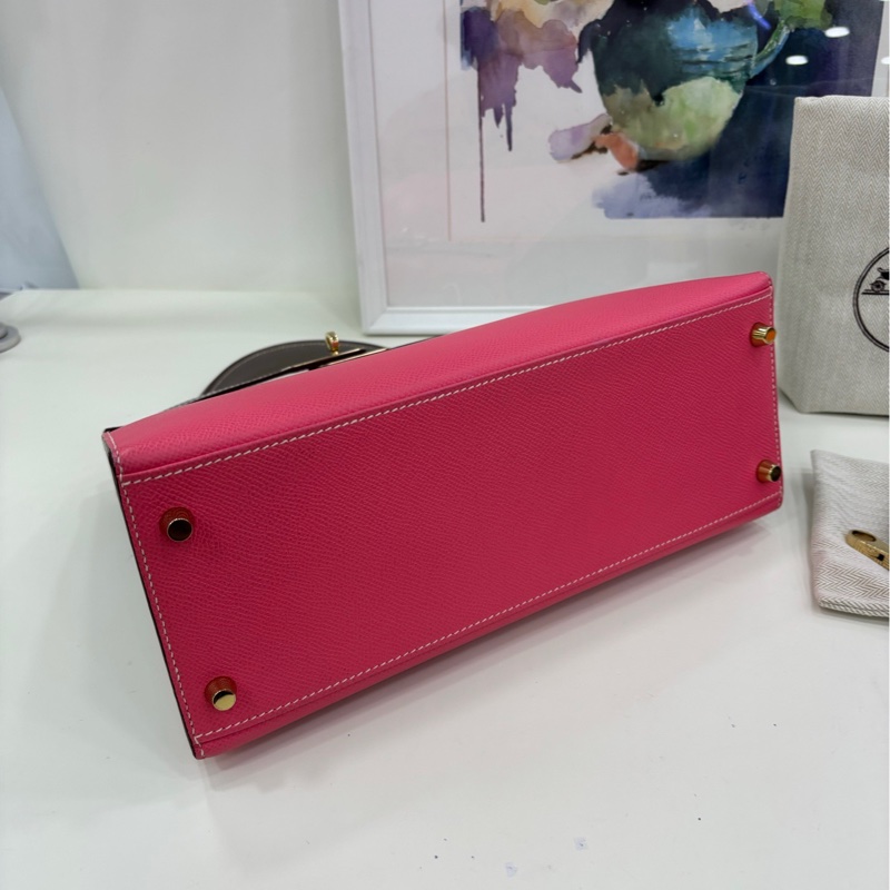 Hermes kelly28 唇膏粉拼瀝青灰 epsom 皮 馬蹄印 C刻 有購證-4