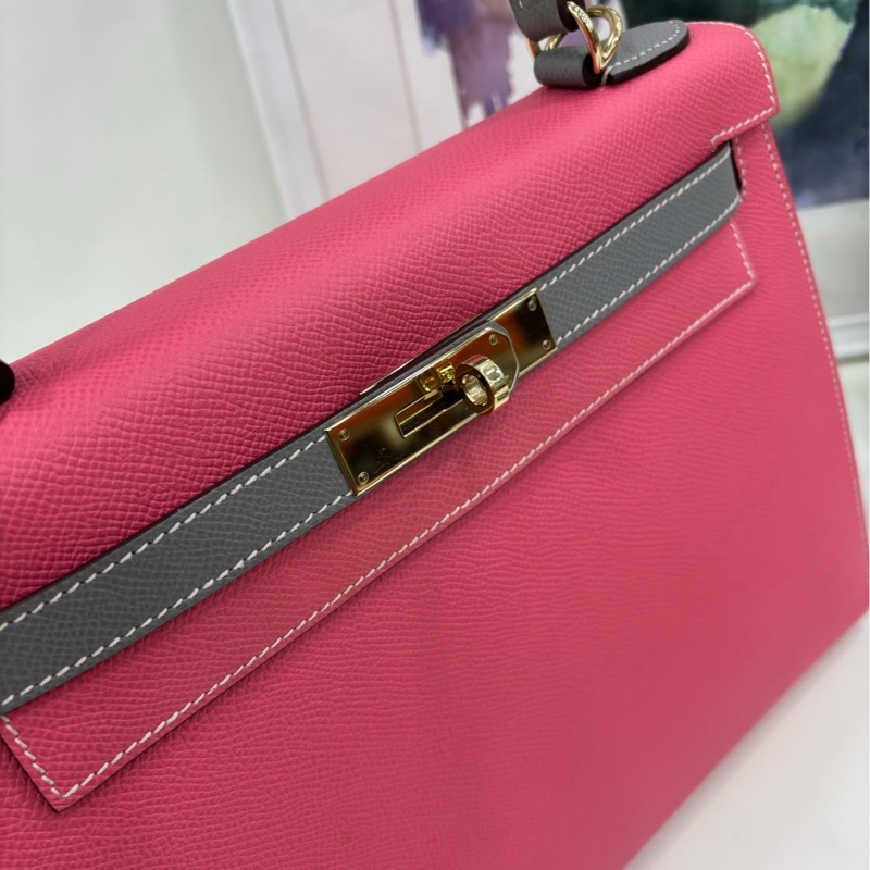 Hermes kelly28 唇膏粉拼瀝青灰 epsom 皮 馬蹄印 C刻 有購證-5