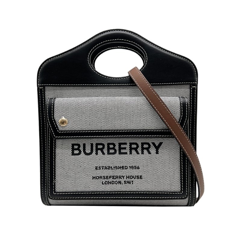 Burberry 展示品 Pocket 帆布手提/斜背口袋包-小(8039363-黑灰)-0