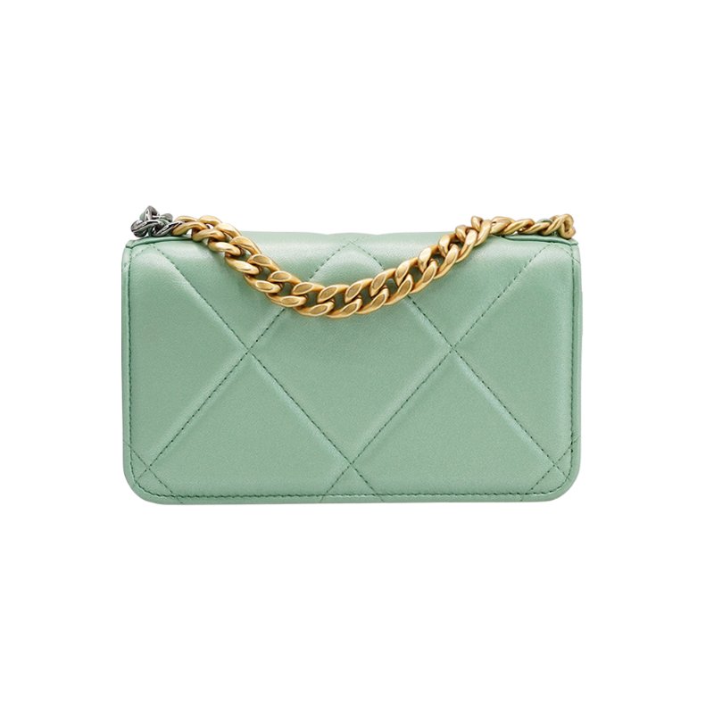 Chanel 展示品 19 菱格羊皮雙色鍊迷你斜背包(AP3067-珠光綠)-2