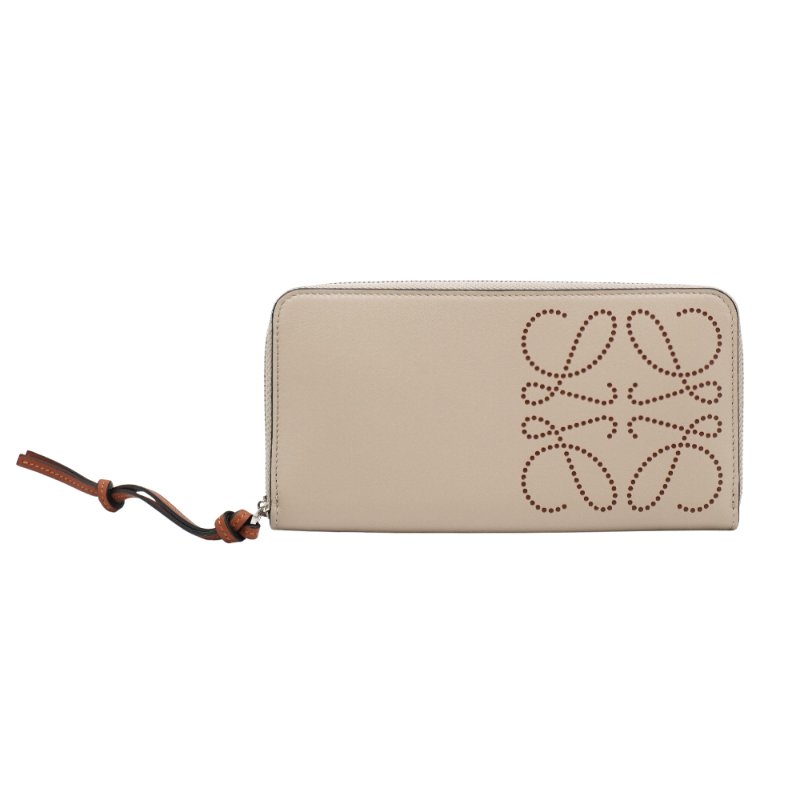 Loewe 展示品 小牛皮點陣logo拉鍊長夾(奶茶色)-0
