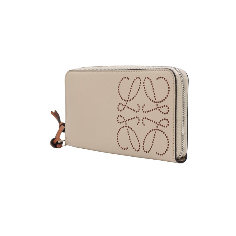 Loewe 展示品 小牛皮點陣logo拉鍊長夾(奶茶色)-1