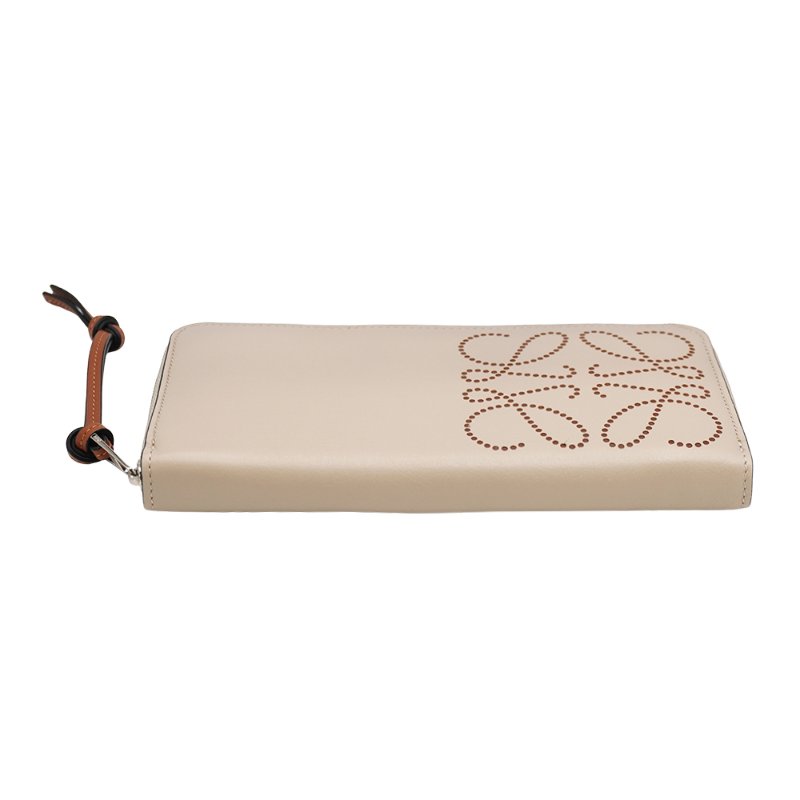 Loewe 展示品 小牛皮點陣logo拉鍊長夾(奶茶色)-3