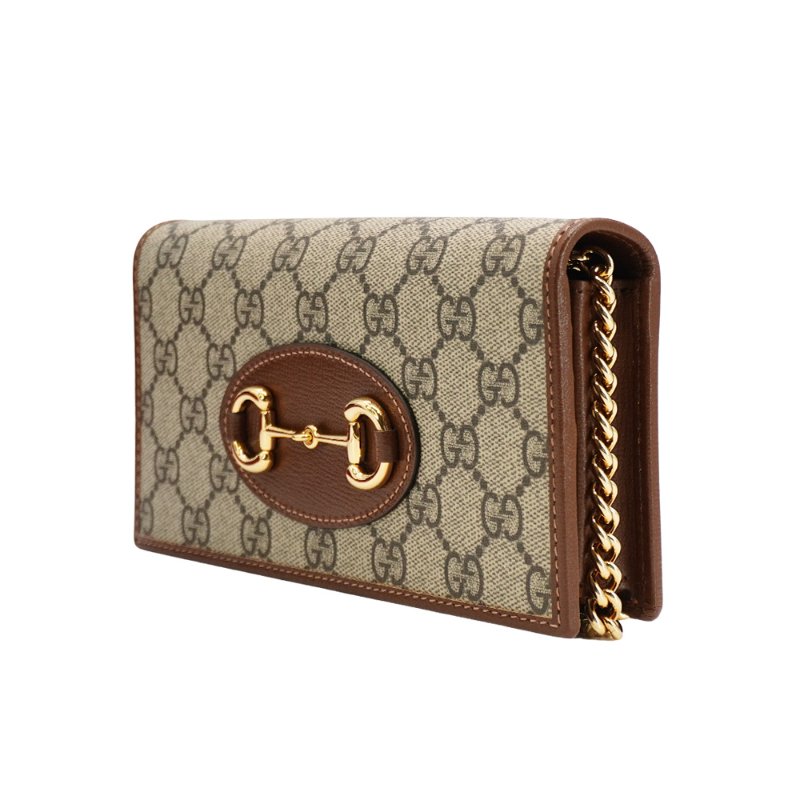 Gucci Horsebit 1955 帆布馬銜釦鍊帶長夾/斜背包(621892-咖)-1