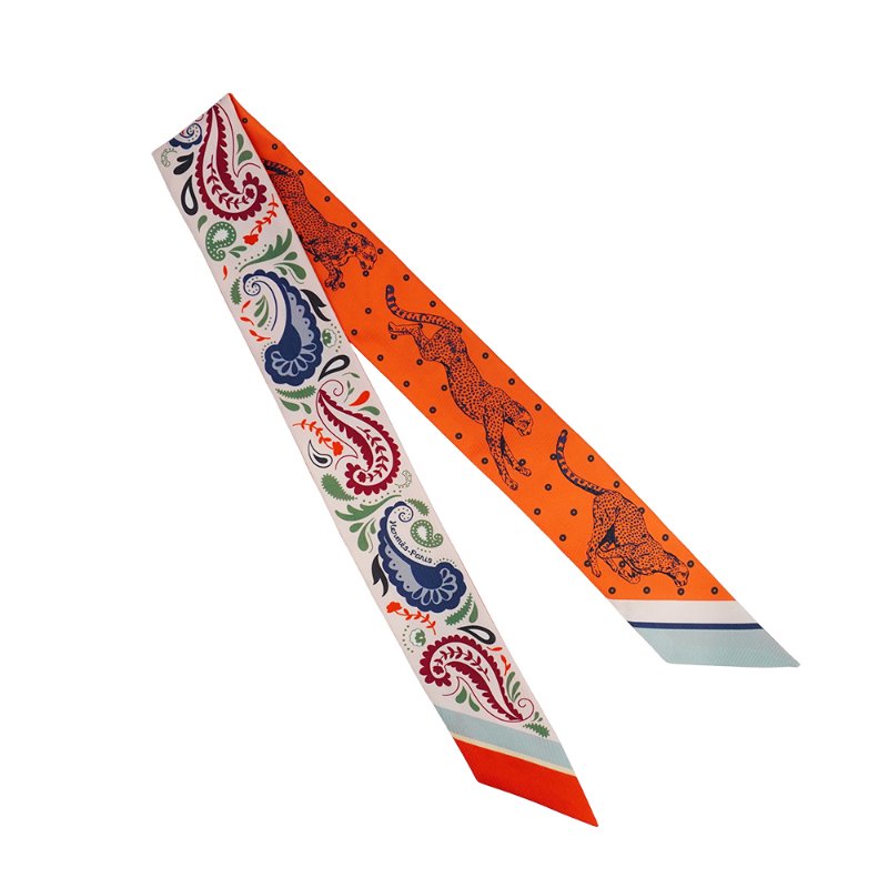 Hermes Guepards Bandana 變形蟲拚豹圖騰Twilly 絲巾(橘/米白)-0