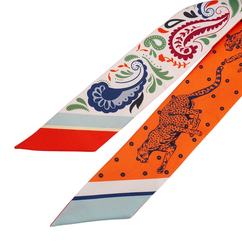 Hermes Guepards Bandana 變形蟲拚豹圖騰Twilly 絲巾(橘/米白)-2