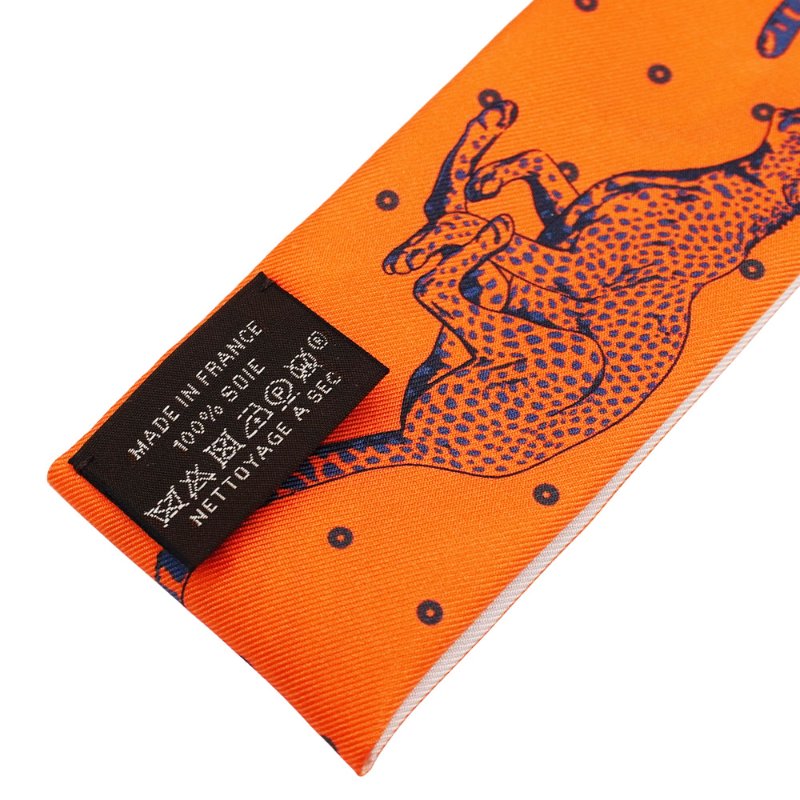 Hermes Guepards Bandana 變形蟲拚豹圖騰Twilly 絲巾(橘/米白)-3