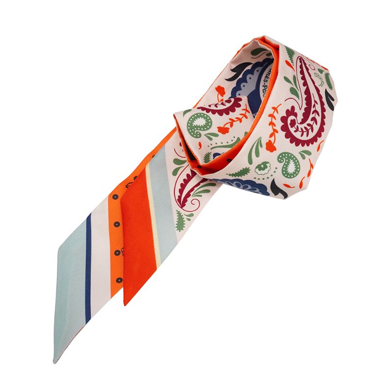 Hermes Guepards Bandana 變形蟲拚豹圖騰Twilly 絲巾(橘/米白)-5