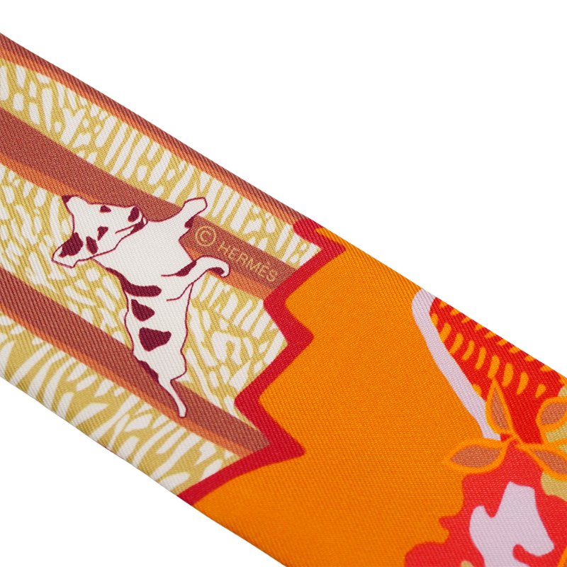 Hermes En Liberte 森林狗狗圖騰Twilly 絲巾(玫瑰紅/藍/胭脂紅)-4