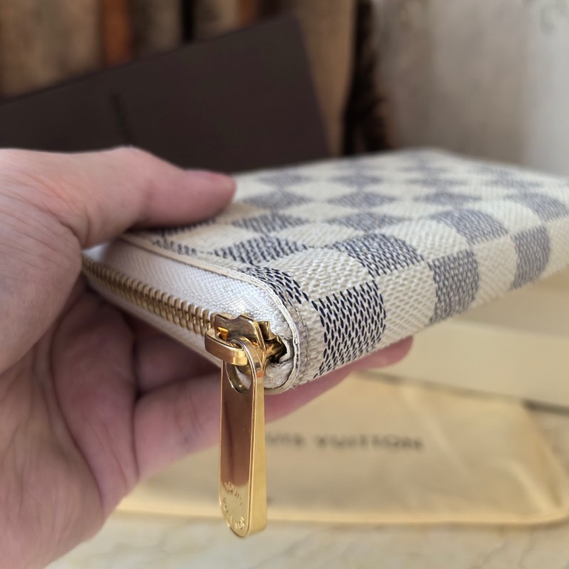 LV 路易威登 白棋盤格 拉鍊錢包 中長夾銀包-5