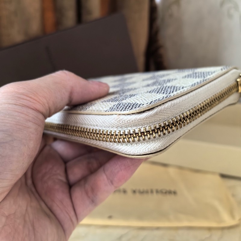 LV 路易威登 白棋盤格 拉鍊錢包 中長夾銀包-6