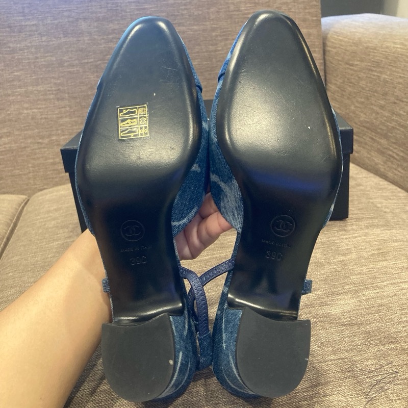 香奈兒chanel 淺色牛仔 後繫帶 跟鞋 🇹🇼專櫃尺寸39-3