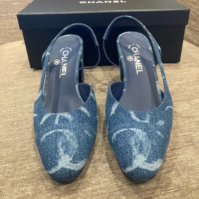 香奈兒chanel 淺色牛仔 後繫帶 跟鞋 🇹🇼專櫃尺寸39-6