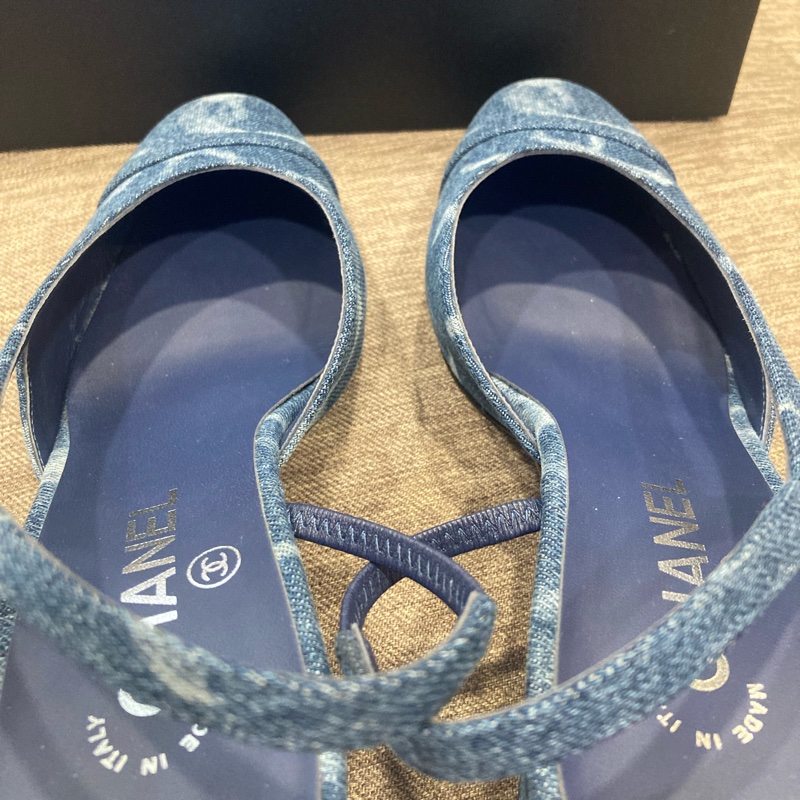 香奈兒chanel 淺色牛仔 後繫帶 跟鞋 🇹🇼專櫃尺寸39-8