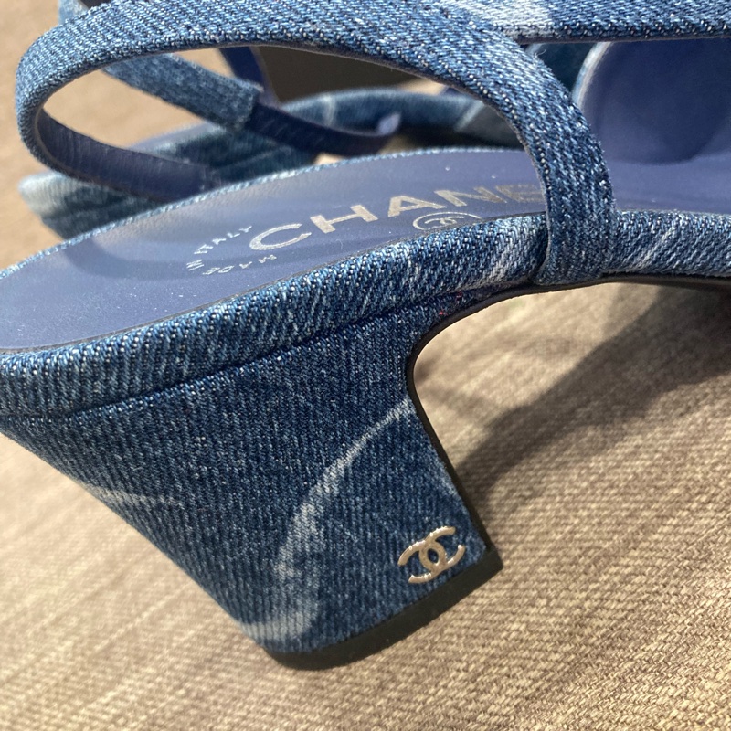 香奈兒chanel 淺色牛仔 後繫帶 跟鞋 🇹🇼專櫃尺寸39-12
