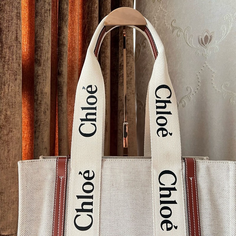 Chloe Woody中號tote托特包帆布拼皮 肩背包-4