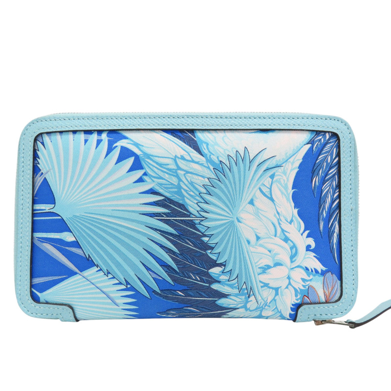 藍色 Epsom牛皮 絲巾布 Soie Cool 拉鍊長夾 X刻-0