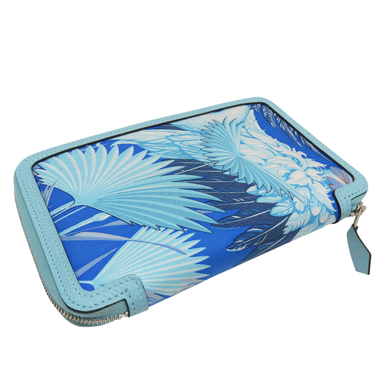 藍色 Epsom牛皮 絲巾布 Soie Cool 拉鍊長夾 X刻-3