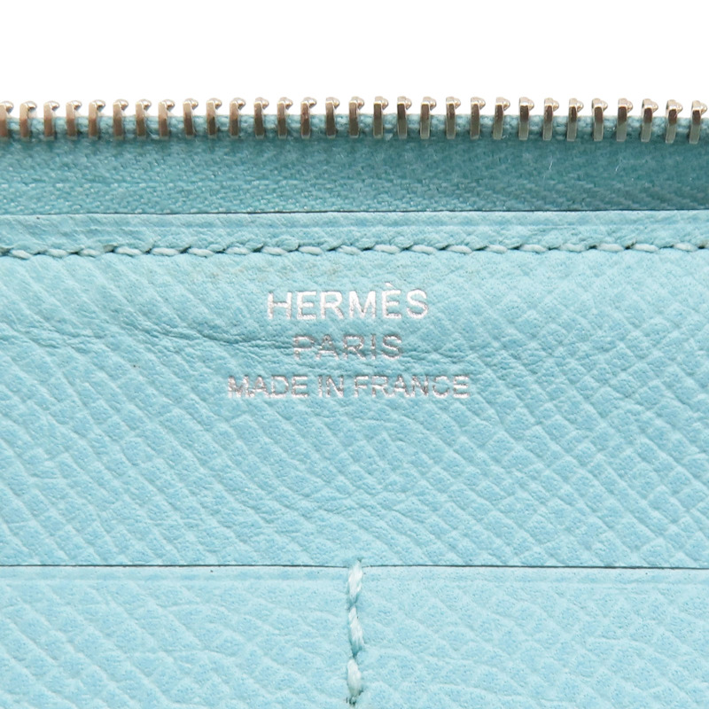 藍色 Epsom牛皮 絲巾布 Soie Cool 拉鍊長夾 X刻-9