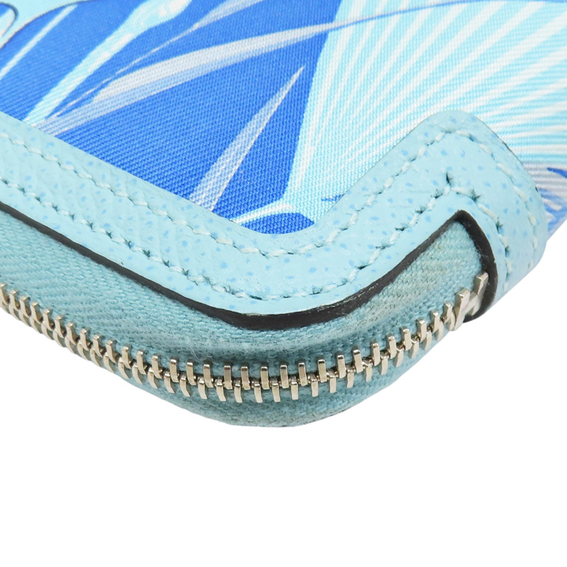 藍色 Epsom牛皮 絲巾布 Soie Cool 拉鍊長夾 X刻-11