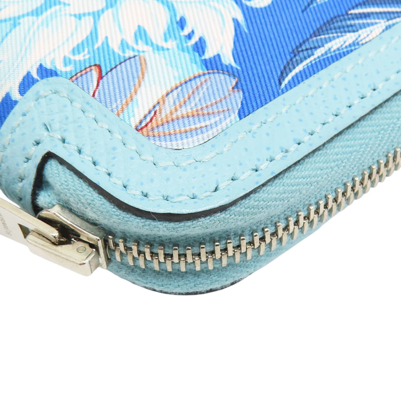 藍色 Epsom牛皮 絲巾布 Soie Cool 拉鍊長夾 X刻-12