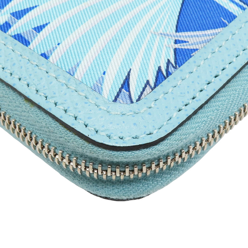 藍色 Epsom牛皮 絲巾布 Soie Cool 拉鍊長夾 X刻-14