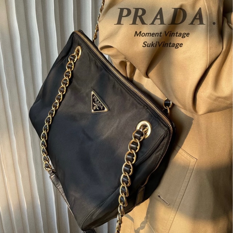 Prada鏈條降落傘布面肩背包(有保卡)-0
