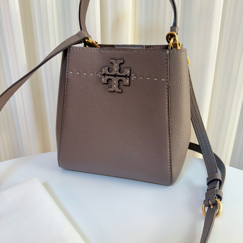 ✔️TORY BURCH  TB McGraw Hobo 真皮變形水桶包/手提包／斜背包／可可色/小號-8