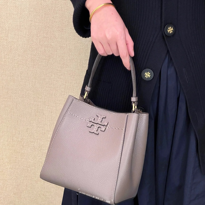 ✔️TORY BURCH  TB McGraw Hobo 真皮變形水桶包/手提包／斜背包／可可色/小號-1