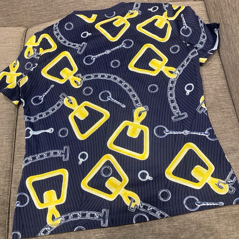 愛馬仕hermes 二手 藍黃配色 經典上衣 t-shirt尺寸42-1