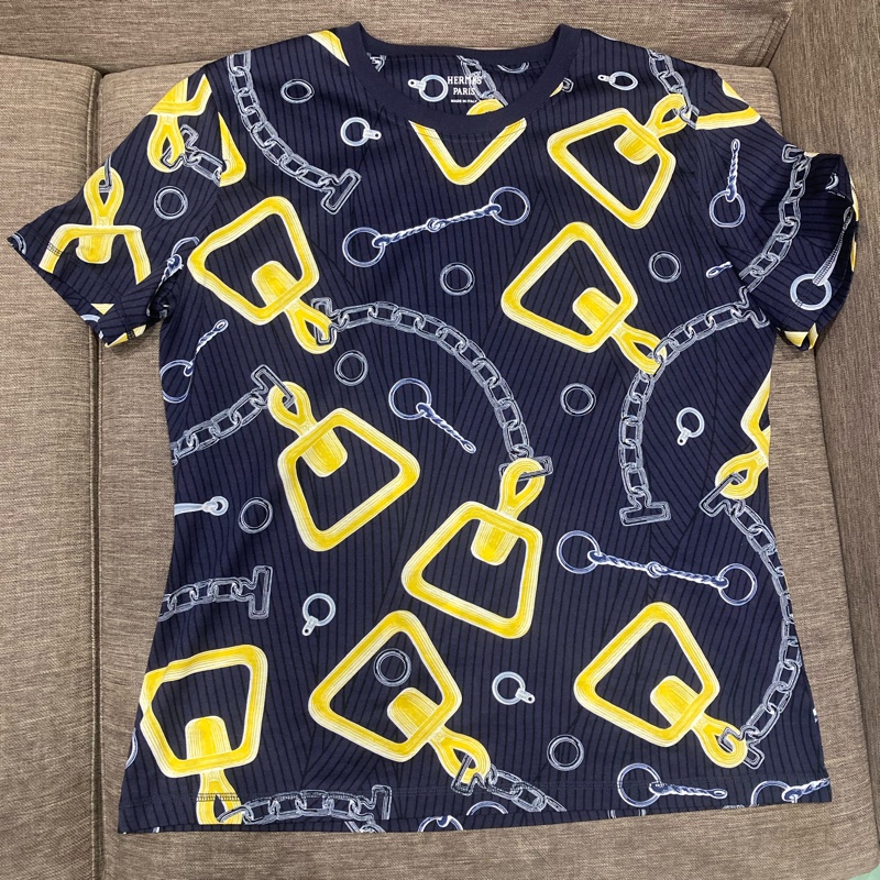 愛馬仕hermes 二手 藍黃配色 經典上衣 t-shirt尺寸42-5