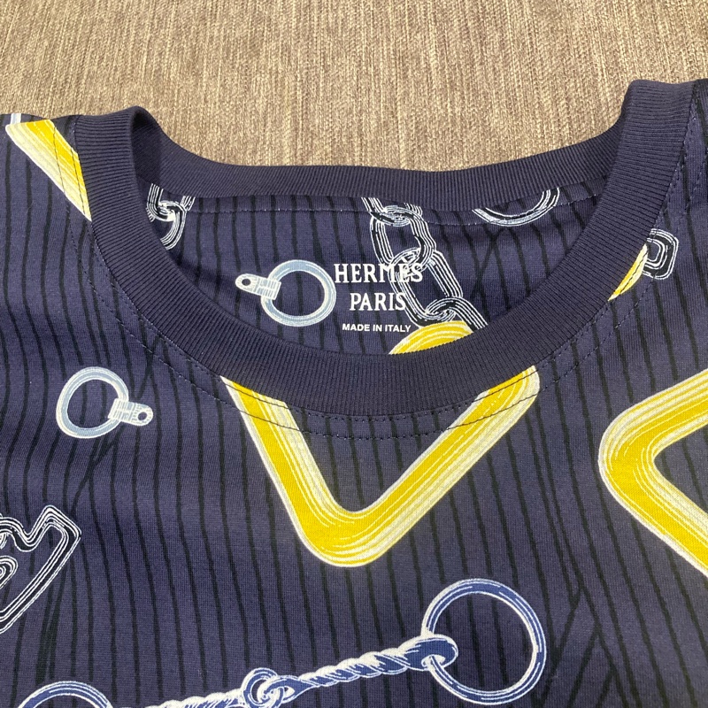 愛馬仕hermes 二手 藍黃配色 經典上衣 t-shirt尺寸42-7