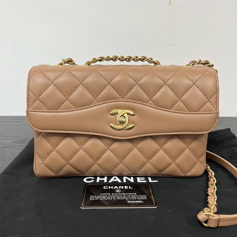 CHANEL 玫瑰木cf金扣風琴肩背斜背包 24*15*6 99新配件塵袋保卡-0