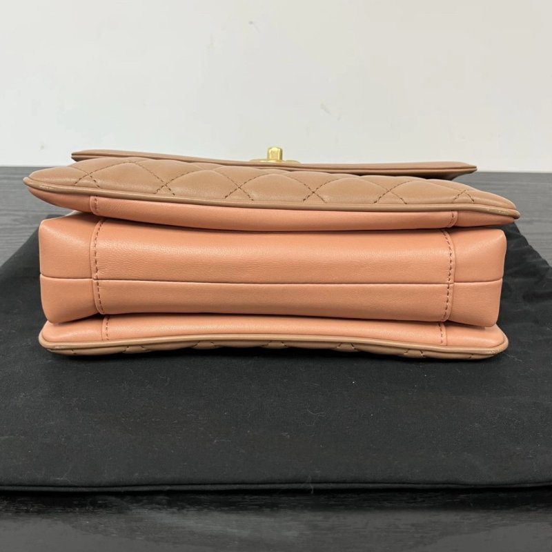 CHANEL 玫瑰木cf金扣風琴肩背斜背包 24*15*6 99新配件塵袋保卡-4