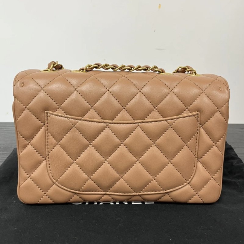 CHANEL 玫瑰木cf金扣風琴肩背斜背包 24*15*6 99新配件塵袋保卡-5