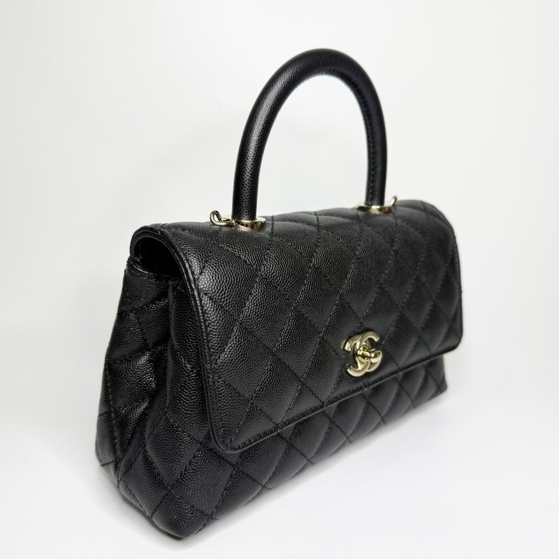 Chanel黑色金釦菱格紋荔枝皮小號CoCo Handle/A92990-1
