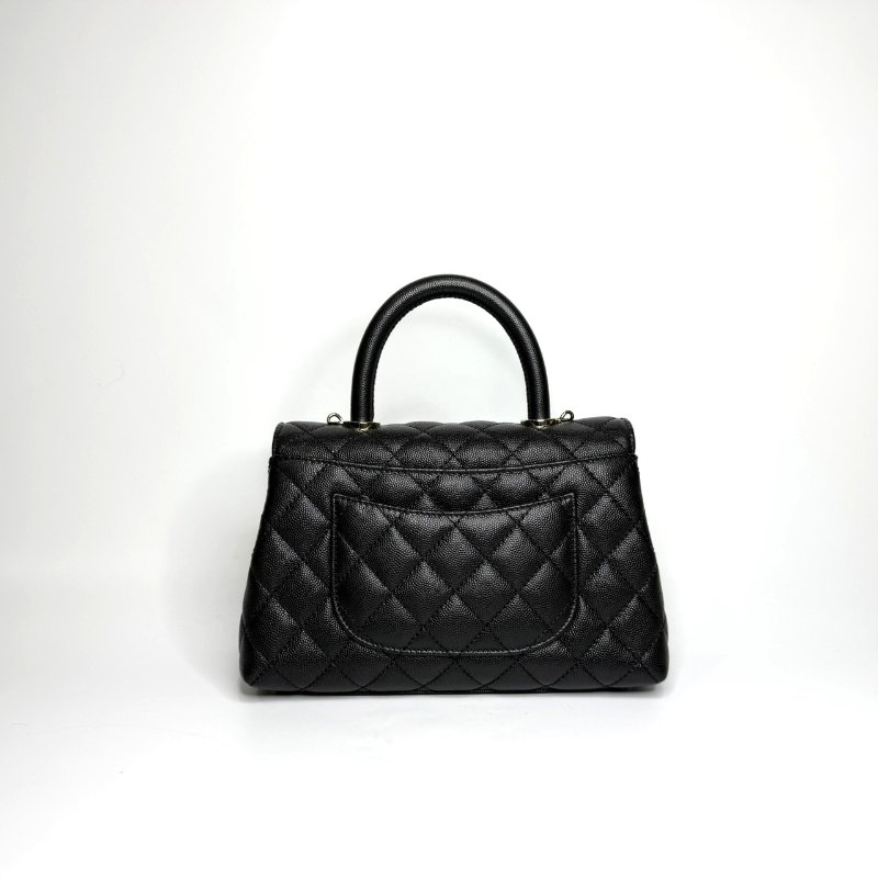 Chanel黑色金釦菱格紋荔枝皮小號CoCo Handle/A92990-4